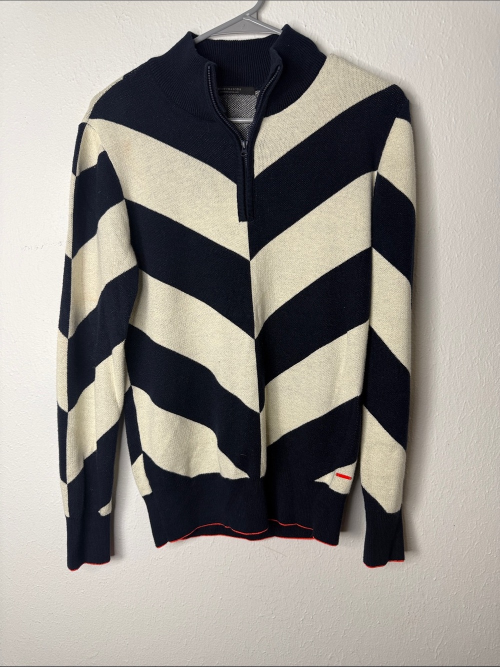Scotch & Soda Black and Cream Chevron Half-Zip Sweater